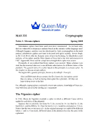 MAS 335 Cryptography the Vigen`Ere Cipher