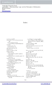 Phenomenology, Logic and the Philosophy of Mathematics Richard Tieszen Index More Information
