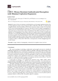 CMCC: Misuse Resistant Authenticated Encryption with Minimal Ciphertext Expansion