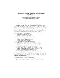 Full and Null Pronouns in Spanish: the Zero Pronoun Hypothesis