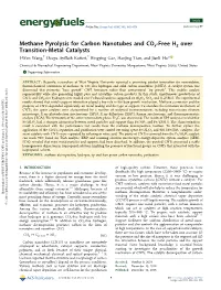 Methane Pyrolysis for Carbon Nanotubes and Cox‑Free H2 Over