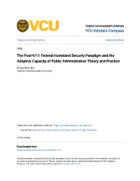 The Post-9/11 Federal Homeland Security Paradigm and the Adoptive Capacity of Public Administration Theory and Practice