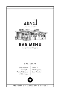 BAR MENU a Comprehensive List of Goods