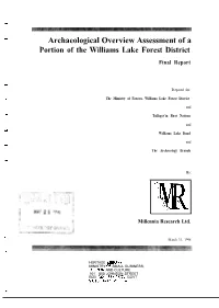 Archaeological Overview Assessment of a Portion of the Williams Lake Forest District Final Report