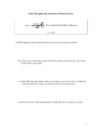 Ionic Strength and Activities of Ions Exercise