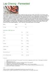 Lap Cheong - Fermented