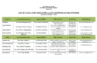 LIST of LOCAL CHIEF EXECUTIVES and P/C NUTRITION ACTION OFFICERS Updated As of April 7, 2016