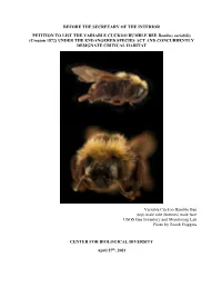 PETITION to LIST the VARIABLE CUCKOO BUMBLE BEE Bombus Variabilis (Cresson 1872) UNDER the ENDANGERED SPECIES ACT and CONCURRENTLY DESIGNATE CRITICAL HABITAT