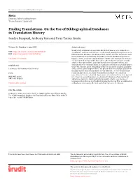 Finding Translations. on the Use of Bibliographical Databases in Translation History Sandra Poupaud, Anthony Pym and Ester Torres Simón
