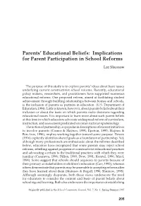 Implications for Parent Participation in School Reforms Lee Shumow