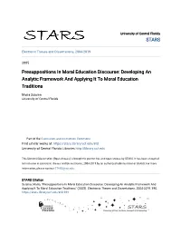 Presuppositions in Moral Education Discourse: Developing an Analytic Framework and Applying It to Moral Education Traditions