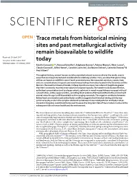 Trace Metals from Historical Mining Sites and Past