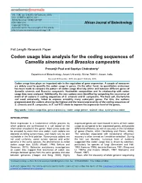 Codon Usage Bias Analysis for the Coding Sequences of Camellia Sinensis and Brassica Campestris