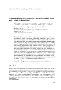 Influence of Roughness Parameters on Coefficient of Friction Under Lubricated Conditions