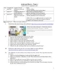 Acids and Bases – Topic 1