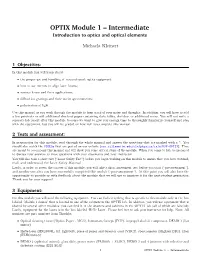OPTIX Module 1 – Intermediate Introduction to Optics and Optical Elements