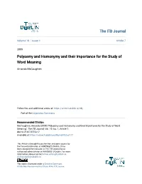Polysemy and Homonymy and Their Importance for the Study of Word Meaning