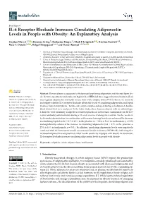 IL-6 Receptor Blockade Increases Circulating Adiponectin Levels in People with Obesity: an Explanatory Analysis