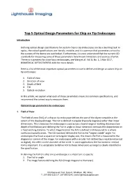 Top 5 Optical Design Parameters for Chip on Tip Endoscopes