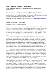 Abel Janszoon Tasman: a Biography Written by Grahame Anderson and Contributed to the Abel Tasman Website, October 2014