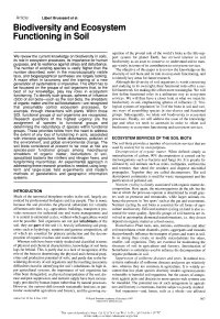 Biodiversity and Ecosystem Functioning in Soil
