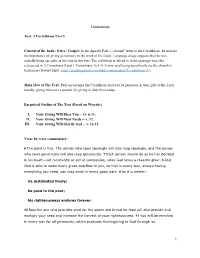 Commentary Text: 2 Corinthians 9:6-15 Context Of