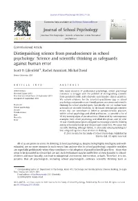Distinguishing Science from Pseudoscience in School Psychology: Science and Scientiﬁc Thinking As Safeguards Against Human Error