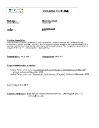 Music Theory III Course Number Course Title
