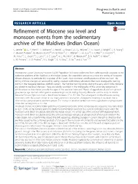 Refinement of Miocene Sea Level and Monsoon Events from the Sedimentary Archive of the Maldives (Indian Ocean) C