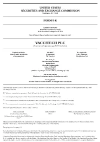 VACCITECH PLC (Exact Name of Registrant As Specified in Its Charter)