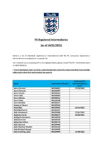 FA Registered Intermediaries (As of 14/01/2021)