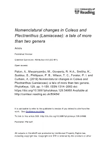Nomenclatural Changes in Coleus and Plectranthus (Lamiaceae): a Tale of More Than Two Genera