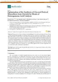 Optimization of the Synthesis of Glycerol Derived Monoethers from Glycidol by Means of Heterogeneous Acid Catalysis