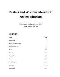 Psalms and Wisdom Literature: an Introduction