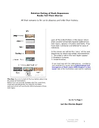 Relative Dating of Rock Sequences Rocks Tell Their Stories All That Remains Is for Us to Observe and Infer Their History. 1