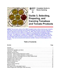 Selecting, Preparing, and Canning Tomatoes and Tomato Products