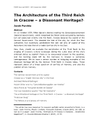 The Architecture of the Third Reich in Cracow – a Dissonant Heritage?1