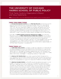 Think Tanks: Guide to Organization’S Mission and Value Statements