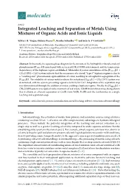 Integrated Leaching and Separation of Metals Using Mixtures of Organic Acids and Ionic Liquids
