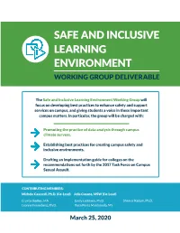 Safe and Inclusive Learning Environment Working Group Deliverable