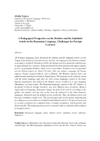 A Pedagogical Perspective on the Definite and the Indefinite Article in the Romanian Language