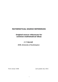 MATHEMATICAL SOURCE REFERENCES Original Source