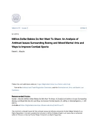 Million Dollar Babies Do Not Want to Share: an Analysis of Antitrust Issues Surrounding Boxing and Mixed Martial Arts and Ways to Improve Combat Sports