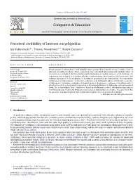 Perceived Credibility of Internet Encyclopedias