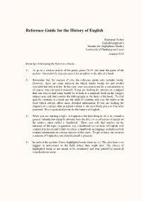 Reference Guide for the History of English