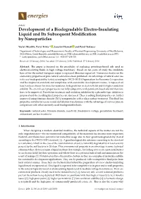 Development of a Biodegradable Electro-Insulating Liquid and Its Subsequent Modiﬁcation by Nanoparticles
