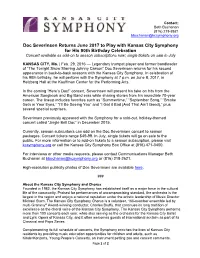 Doc Severinsen Returns June 2017 to Play with Kansas City Symphony