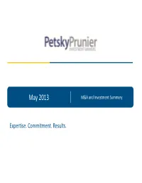 May 2013 M&A and Investment Summary