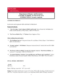29:390:470:01 & 02 COURSE TITLE: Security Analysis