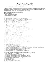 Ampex Tape-Type List